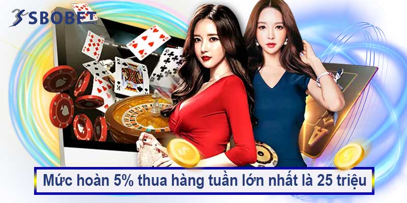 Hoàn trả 5% thua hàng tuần Sbobet – Dù thua vẫn nhận tiền 4 Mức hoàn 5% thua hàng tuần lớn nhất là 25 triệu