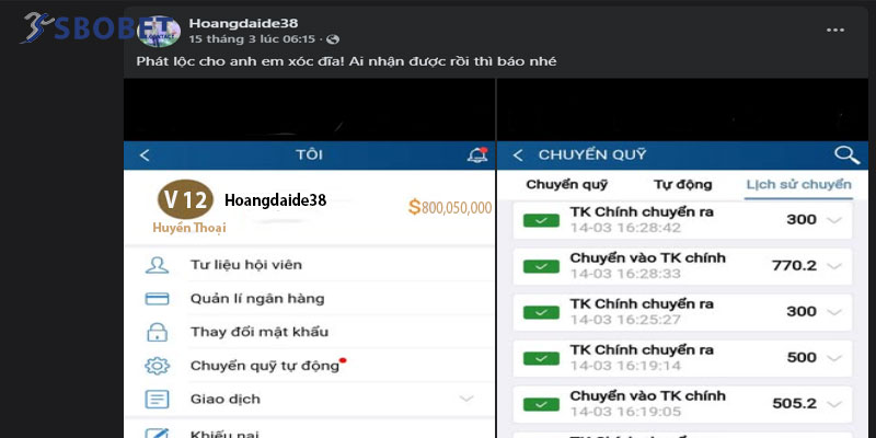 Hoangdaide38 từ 50 triệu lên 2 tỷ và hành trình chiến thắng xóc đĩa 2 Tôi thường xuyên phát lộc cho anh em sau mỗi trận thắng lớn qua tài khoản Hoangdaide38